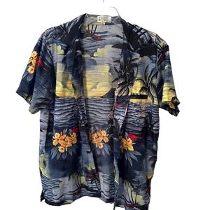 🍒 VHO Funky Hawaiian Blouse Shirt Short Sleeve Front Picket Button Down Size M
